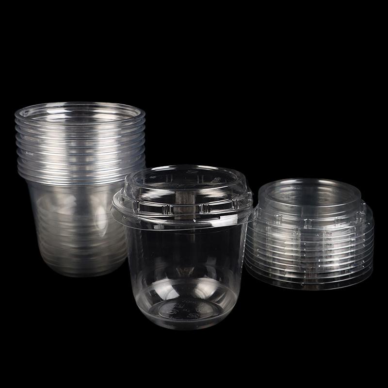 10Pcs 10Oz Disposable Mousse Cups Cake With Lid Clear Plastic Boxes Ice-Cream Dessert Picnic Pudding Jelly Dessert Yogurt Cups