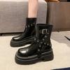 Fashion Retro Platform Leather Metal-decorated Women's Motorcycle Boots Designer Soft-soled Women Shoes Fashion  Ankle Boots Female
