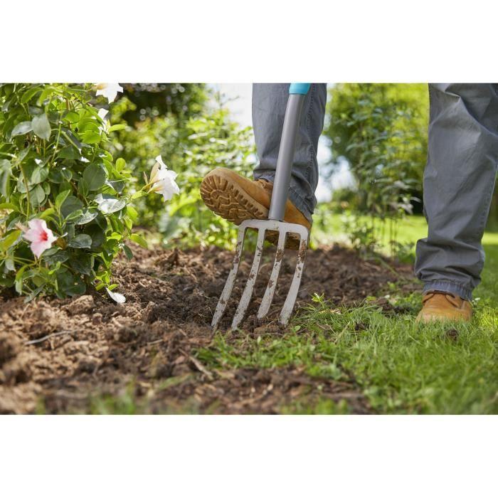 GARDENA Fourche à bêcher ErgoLine – Manche revêtement souple – Poignée ergo en D – Dents acier trempé – Garantie 25 ans (17013-20)