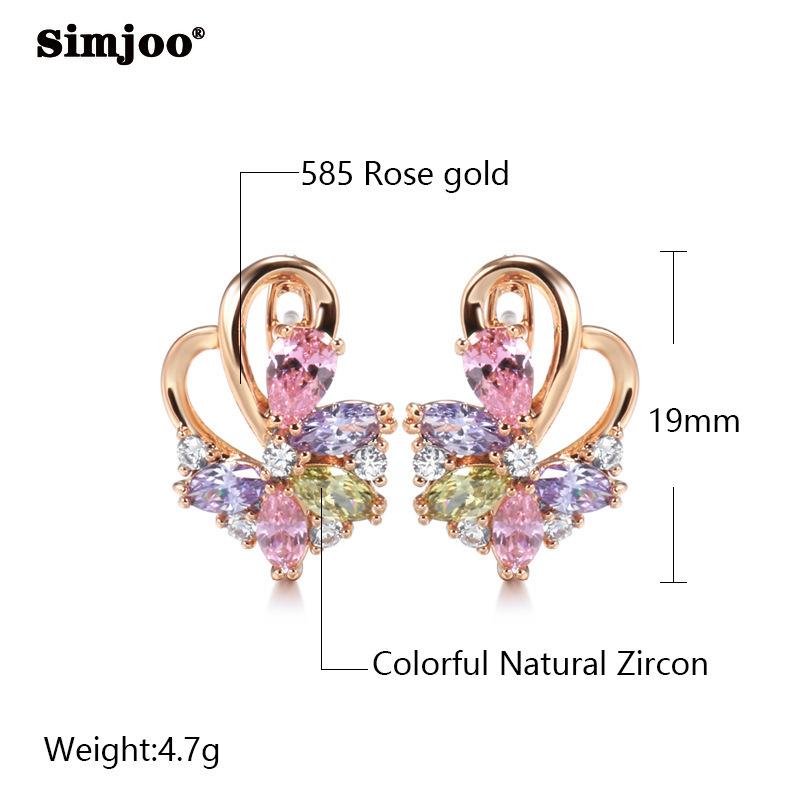 SIMJOO Rose Gold Colorful Zircon Earrings Vintage Luxury Earrings