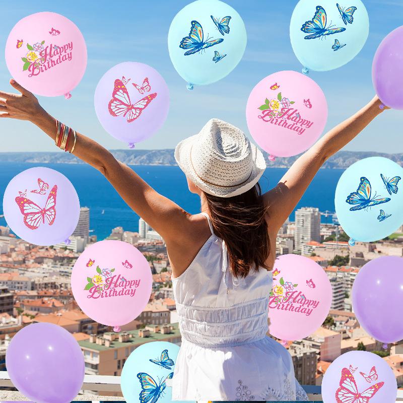First Birthday Balloon Set Butterfly Printing Latex Balloon Decoration Wedding Arrangement Party Balloon Photo Props