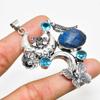 Lapis Lazuli, Blue Topaz Gemstone 925 Silver Plated Jewelry Pendant 2.65"