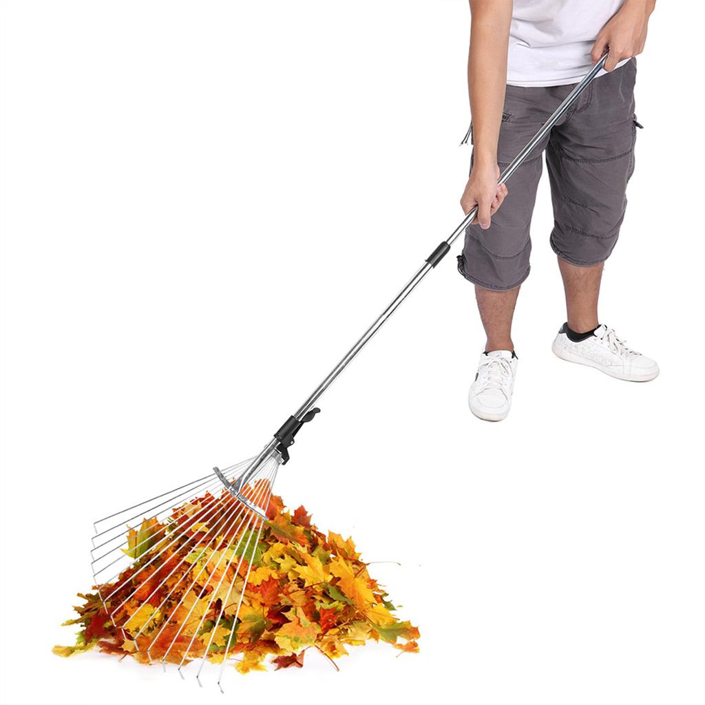 Garden Telescopic Rake Adjustable Folding Grass Leaves Rake Garden Cleaning Tool