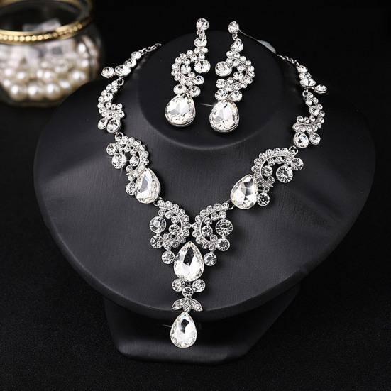 1 комплект ювелирных изделий, ожерелье, серьги, роскошные стразы, изысканное сверкающее ожерелье с подвеской в ​​тон, длинные висячие серьги на шею невесты