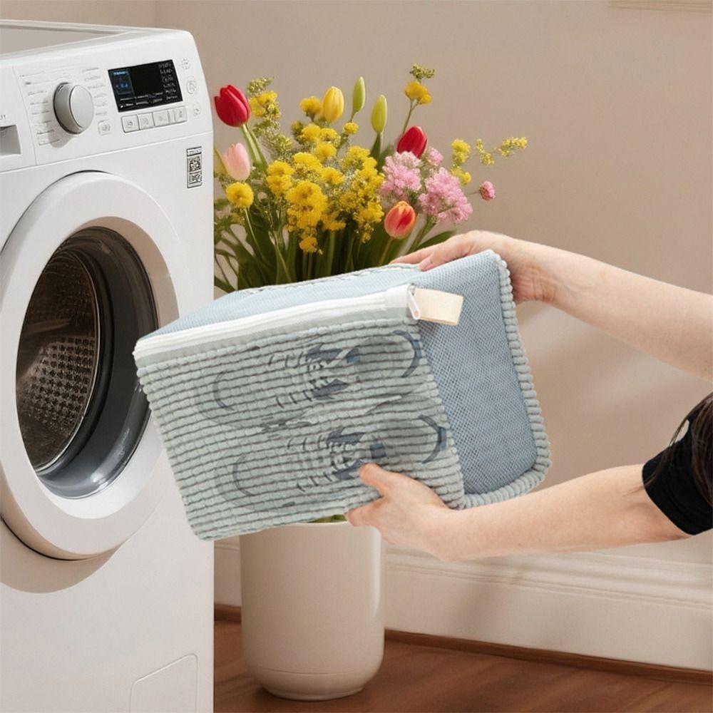 Fluffy Chenille Shoe Washing Bag Zipper Closure Shoes Cleaning Bag Washing Machine Bag Household