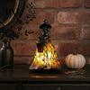 Festive Holiday Home Accents Halloween Witch Lamp, Stained Glass Style Gothic Table Lamp with Lantern, Creative Broom Figurine LED Resin Night