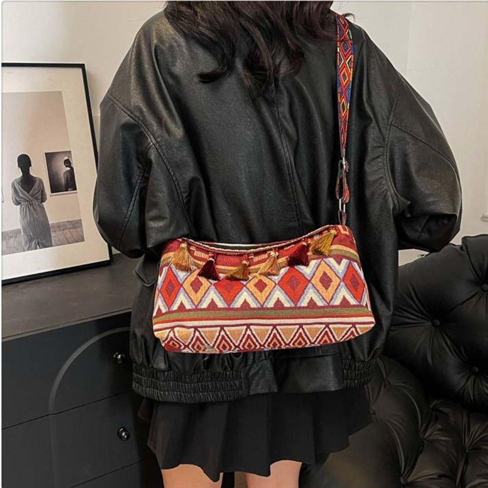Плетеная сумка с бахромой, сумка через плечо, большая вместимость, сумка-тоут в стиле бохо, этнические сумки через плечо для женщин