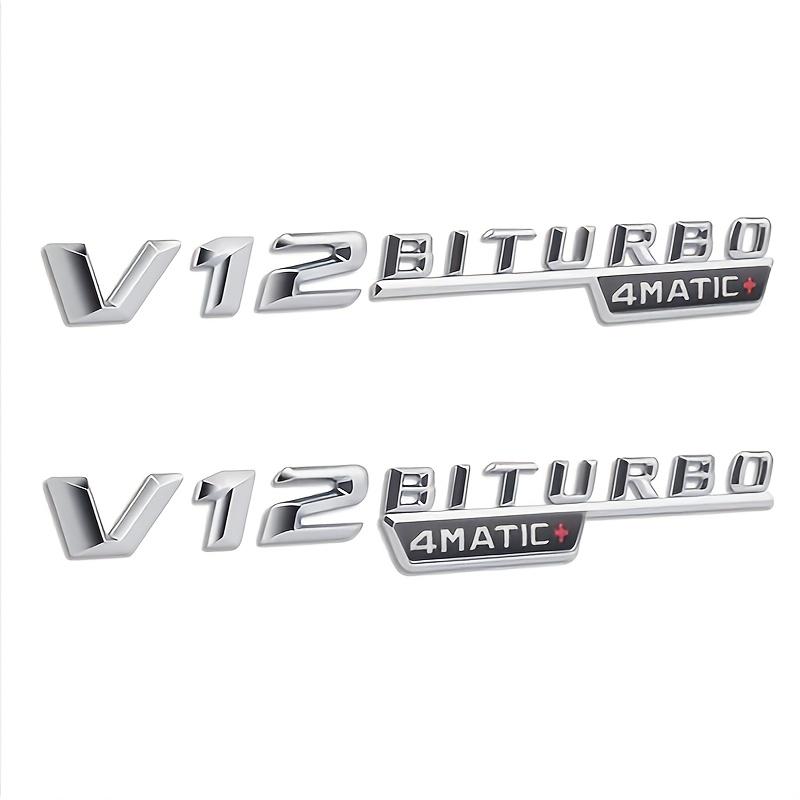2Pcs 3D Car Chrome Letters Label V12 BITURBO 4MATIC+ For AMG C43 C63 C63S E43 E53 E63S S65L Front Fender Side Stickers