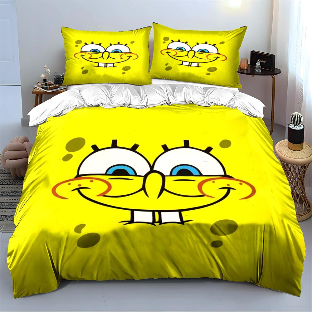 Yellow Sponge Cartoon Bedding Set Bedding set (1 duvet cover, 2 pillowcases, duvet not included)