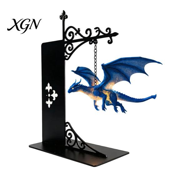 European Style Vintage Ornament Fantasy Dragon Bookshelf Lamp, Retro Flying Light, Iron Hanging Light Creative Bookend for Library Reading