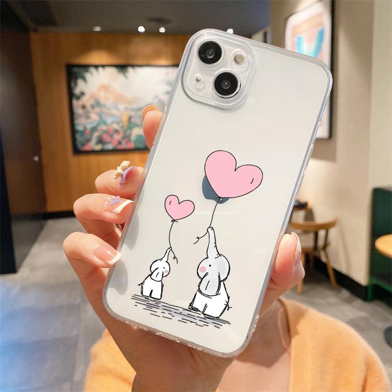 Для iPhone 15 16 14 13 12 mini 11 Pro Max XS X XR SE 7 8 Plus Силиконовый Прозрачный Чехол Стиль для Пары Мультяшный Роскошный Чехол для Телефона
