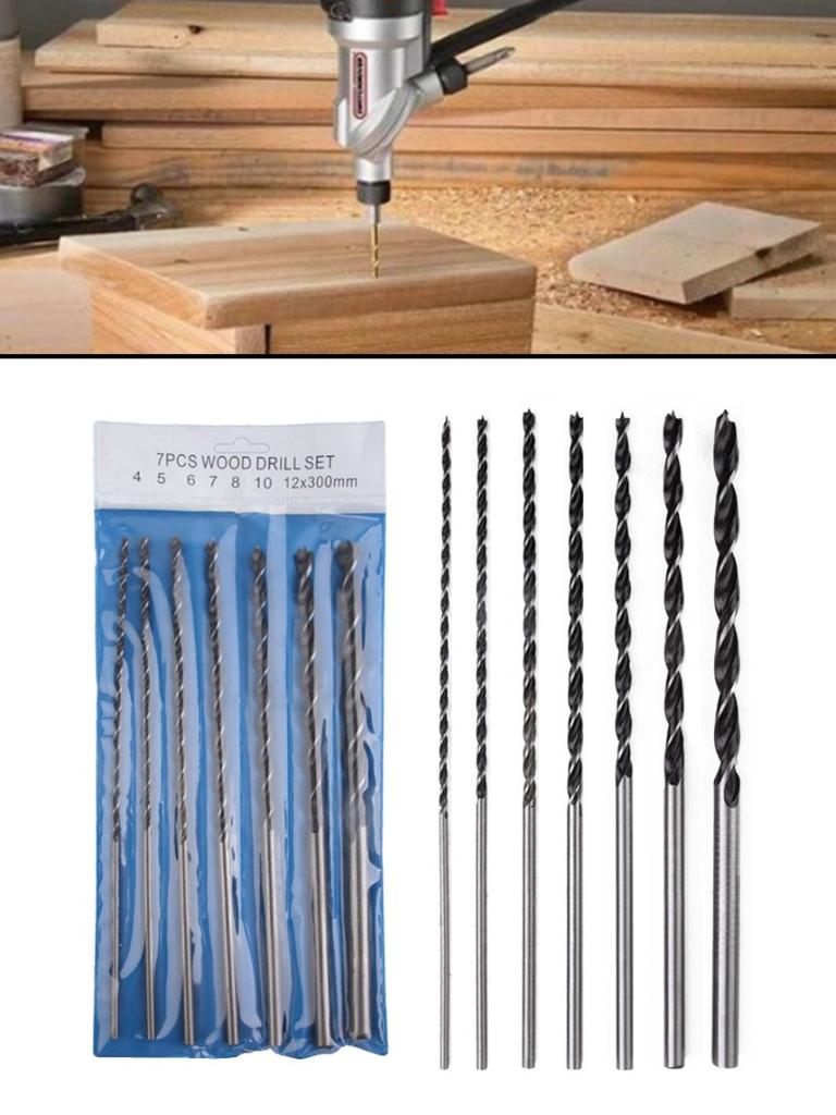 7 шт., удлиненное сверло по дереву, 4/5/6/7/8/10/12 мм, 300 мм, с наконечником для обработки дерева