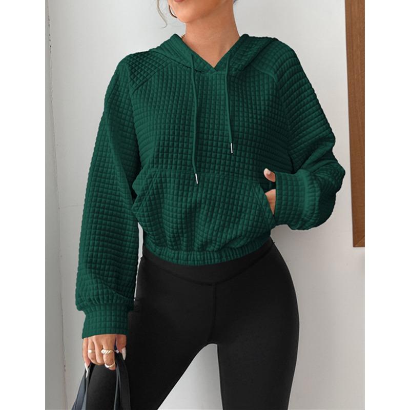GMXIA Commuter Spring Loose Pullover Hooded Long Sleeve Patchwork Waffle Hoodie Woman