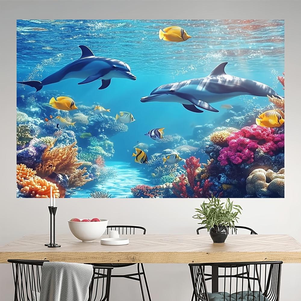 1 piece underwater mural of dolphins polyester fabric suitable for living room bedroom and photography background