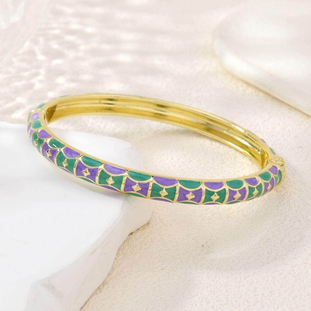 Square Shape Vintage Cloisonne Bangle Traditional Women's Hand Bracelet Ins Style