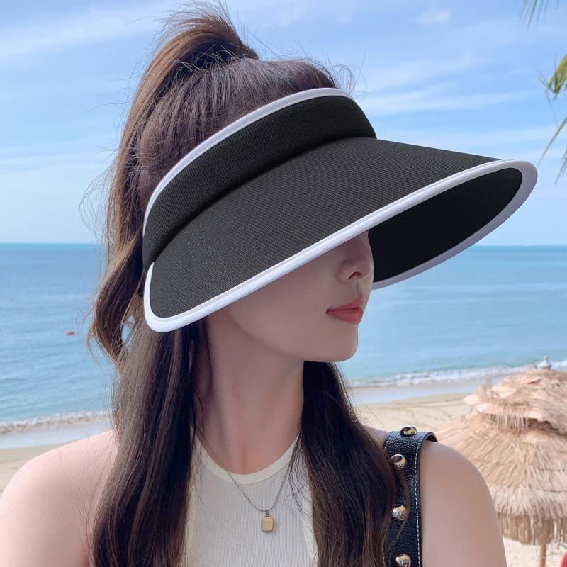 Female Uv Protection Empty Top Hat Outdoor Face Covering Sun Protection Big Eaves Sun Hat Letter Travel Beach Hat
