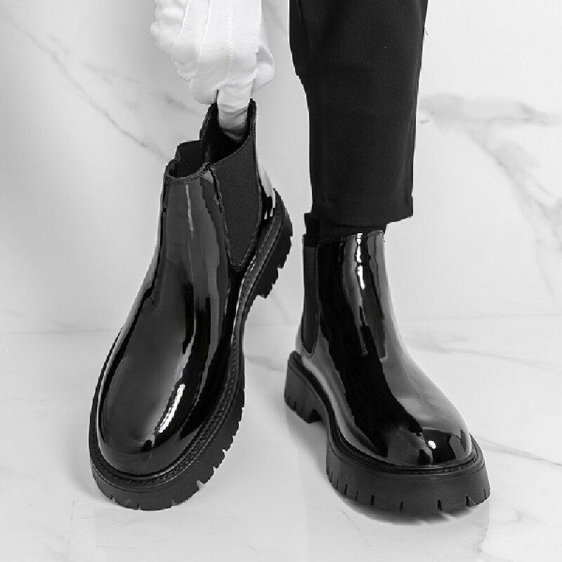 Модные классические мужские челси на толстой подошве, мужские повседневные удобные и модные ботинки с большим носком, ботинки джентльмена, размеры 38-46