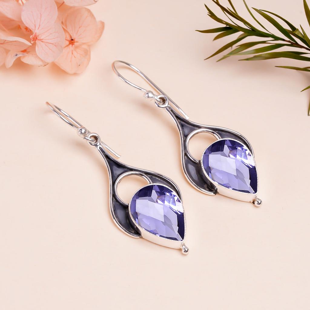 Серьги из серебра 925 пробы с иолитом V9011, ярко-синие серьги, серьги в форме груши, подарок на День святого Валентина, подарок для нее, подарок на день рождения, украшения ручной работы, серебро