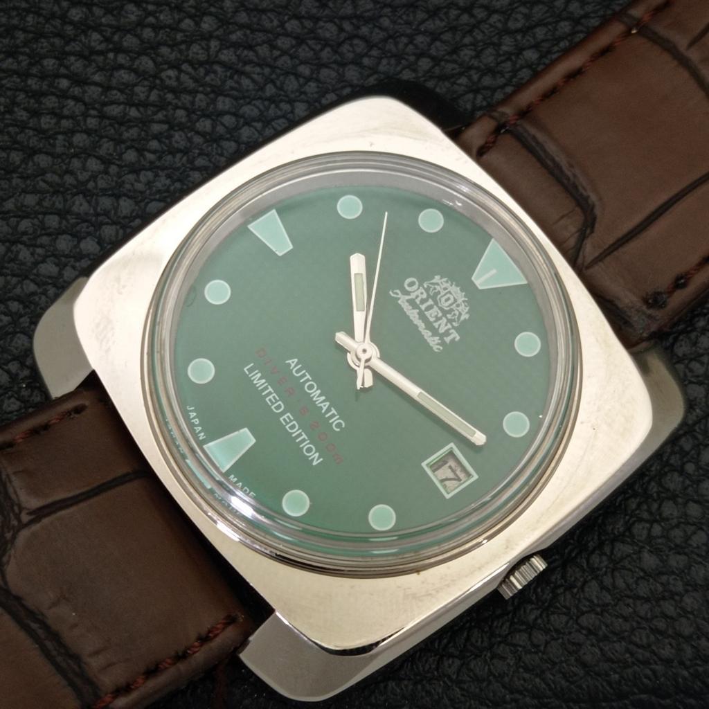 USED JAPAN VINTAGE ORIENT AUTOMATIC 46941 MENS GREEN COLOR DIAL WATCH A702213-5 R123-a702213