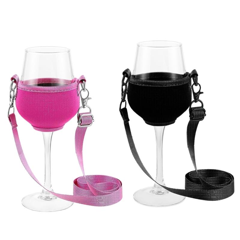 5Pcs Wine Glass Neck Holder Neoprene Sleeve Adjustable Wine Glass Lanyards Drink Holder Insulator Holder Necklace