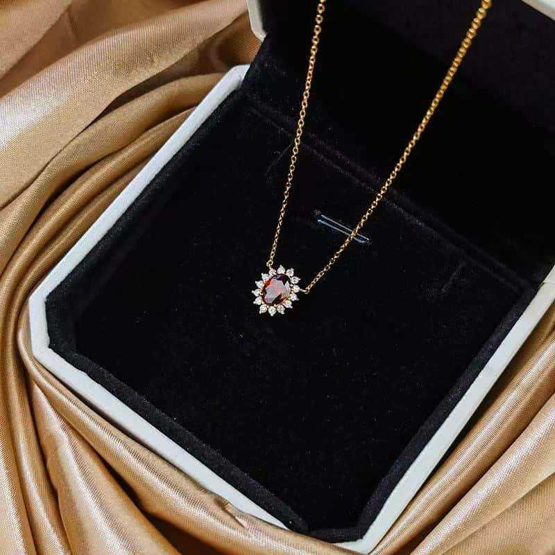 Посеребренная стерлинговым серебром 18 карат красная рубиновая гранатовая цепочка на ключицу для женщин - Ретро-мода