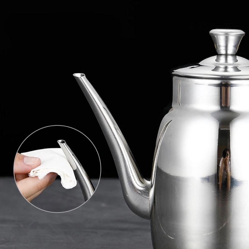 Stainless Steel Olive Oil Can Drip Free Spout Pouring Oil Pot Durable Metal Oil Kettle Soy Sauce