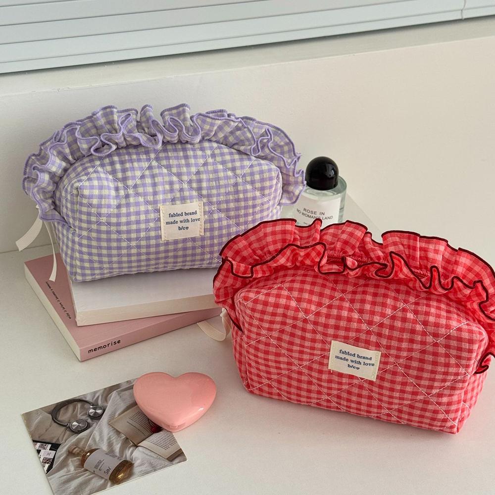 with Zipper Ruffle Makeup Bag Large Capacity Toiletry Organizer Small Fresh Wash Storage Bag Girl