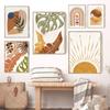 Бохо Монстера Пальмовый Лист Настенные Панно Линии Геометрии Художественный Плакат Солнце Луна Настенные Плакаты Абстрактное Искусство Живопись Cuadros Decorativos