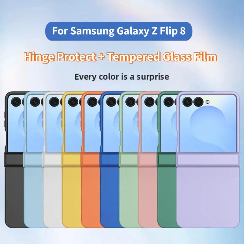 Модный Чехол Candy Color с Матовым Покрытием и Защитой Шарнира для Samsung Galaxy Z Flip 8 7 6 5 4 3, Пленка из Закаленного Стекла, Противоударная Крышка
