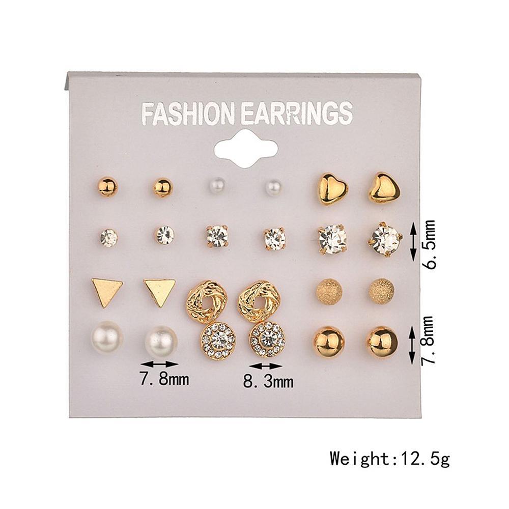 Серьги женские из металлического сплава с покрытием золотого или серебристого цвета и вставками из кристаллов, 12 пар