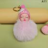 Pompom Sleeping Baby Keychain Cute Fluffy Plush Doll Keychains Women Girl Bag Keyrings Cars Key Ring Jewelry