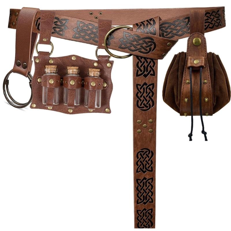 Multifunctional PU Leather Waist Bag 4 Piece Set Including Belt Key Holder Keychain Quiver for Camping Hiking