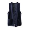 Мужской летний жилет однобортный в ретро-китайском стиле с завязками на пуговицах, свободный, без рукавов, с V-образным вырезом, накладными карманами, однотонный повседневный топ
