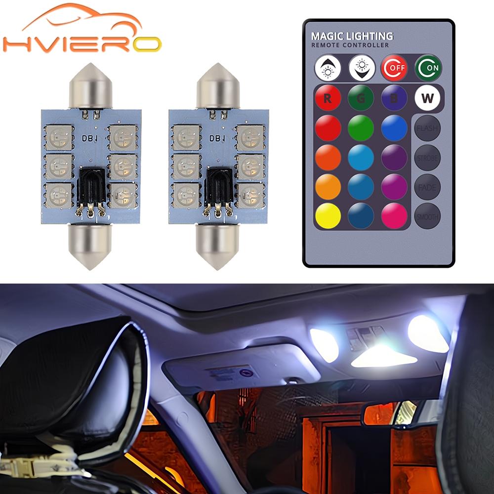 2 шт. RGB 5050 6SMD Потолочная лампа-плафон, Лампа для чтения C5w, Автомобильная светодиодная лампа для приветствия на двери с дистанционным управлением, Лампы для багажника автомобиля