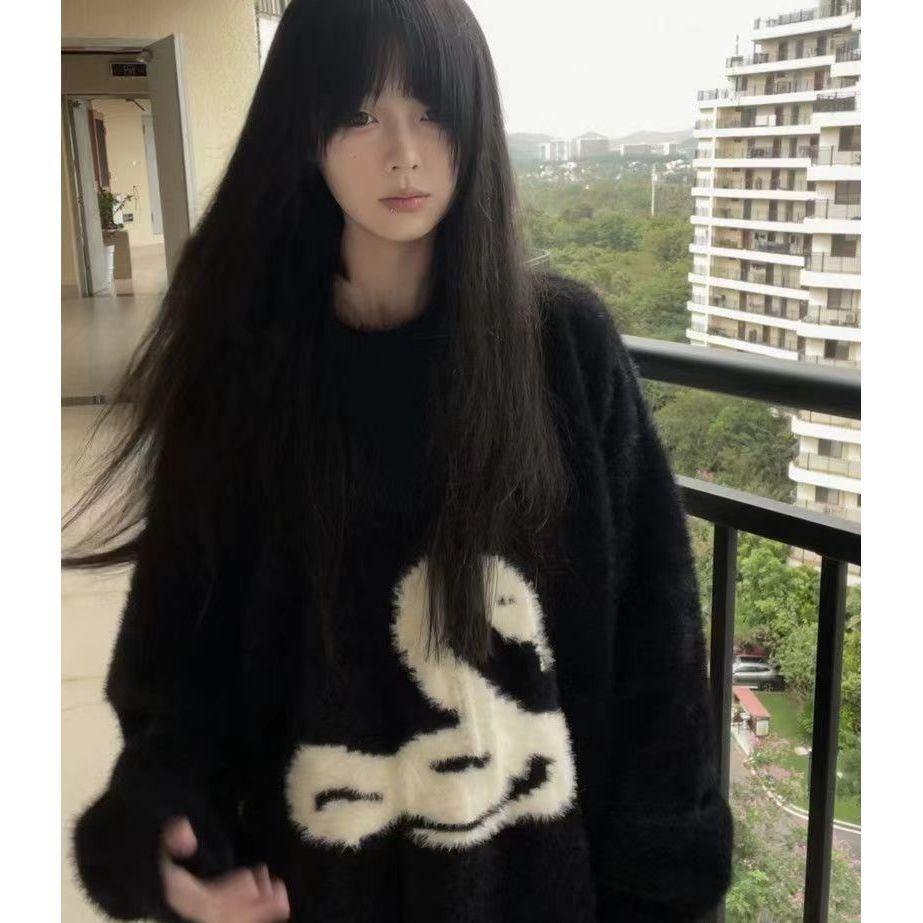 Y2k Белый готический женский свитер с принтом свободного покроя в стиле Харадзюку, корейская мода, вязаные пуловеры, змеиный узор, осенняя теплая уличная одежда