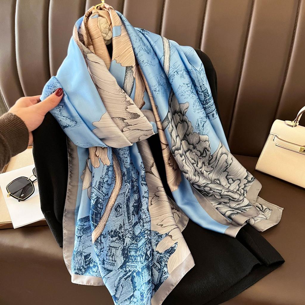 Fashion Silk Scarf Women Shawls Female Cover Flowers for Traveling Sun Protect Sunscreen Beach Scarves Air Conditioning Wraps