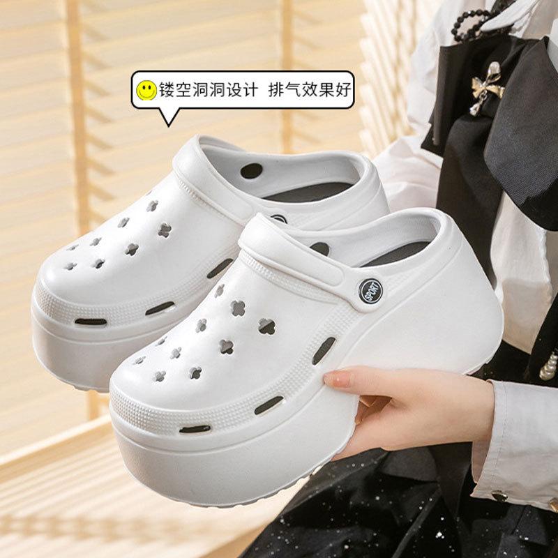 См летняя верхняя одежда толстоподошвенные шлепанцы-маффины приморские пляжные сандалии, туфли с отверстиями на каблуке женские дышащие два способа носки