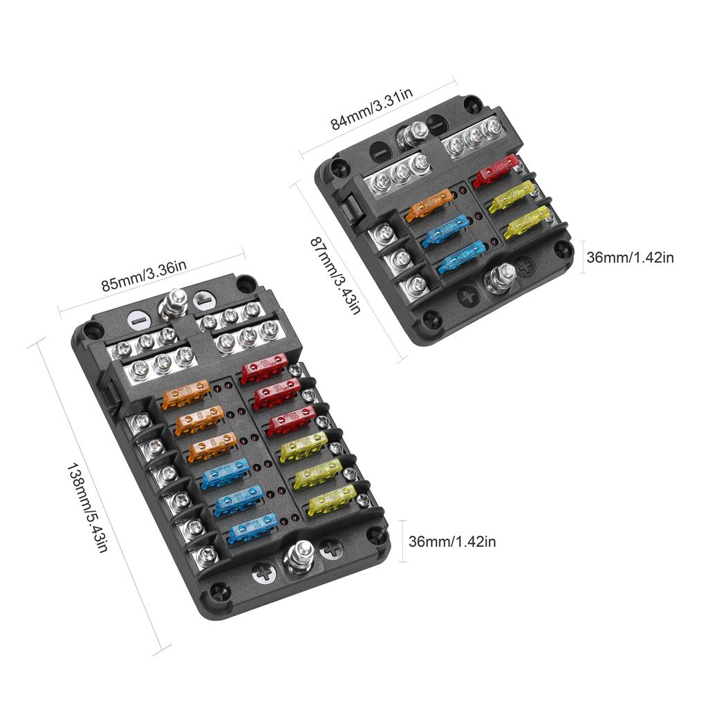 Блок предохранителей с положительным и отрицательным анодом, прозрачная крышка, держатель предохранителей со светодиодным индикатором