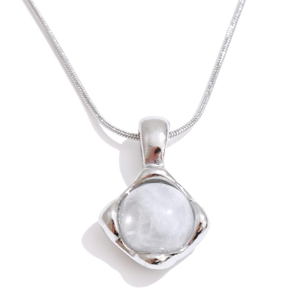 Eetit Stainless Steel Natural White Quartz Stone Pendant Necklace for Women Rust Proof Metal High Quality Trendy Jewelry