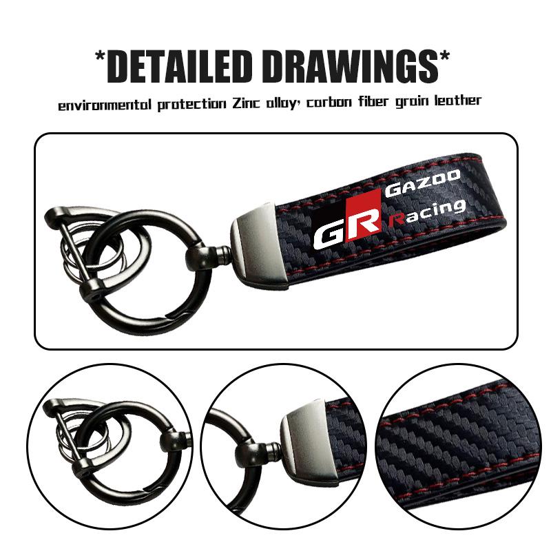 Carbon Fiber Car Logo Key Chains Keyring Emblem Key Rings For Toyota GRsport Hilux Aygo Yaris Corolla Rav4 GR Auris