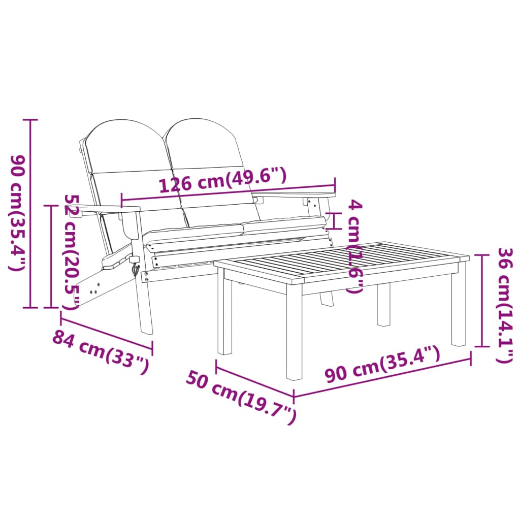 2 Piece Garden Lounge Set Adirondack Style Solid Acacia Wood