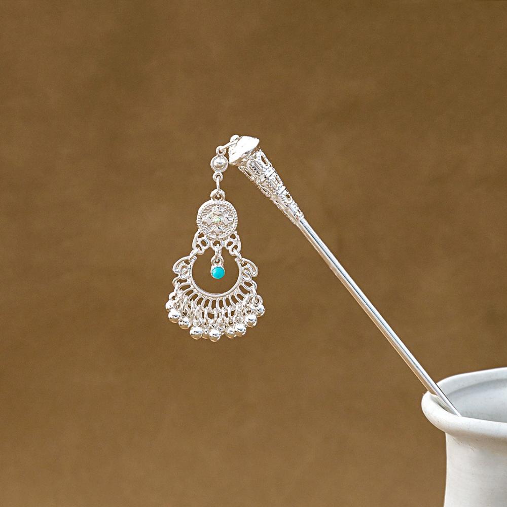 New Chinese Style Ethnic National Trend Hanfu Waterdrop Shaped Oil-Dripped Geometric Hollow Tassel Hairpin