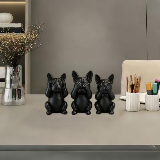 Набор статуэток французского бульдога, 3 шт., 3D-печать, матово-черная скульптура, минималистичные фигурки бульдога для домашнего декора, офисное искусство