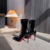[В наличии] 2025 осень и зима новые лакированные остроносые тонкий каблук сексуальные короткие сапоги тонкий высокий каблук модные сапоги короткие сапоги