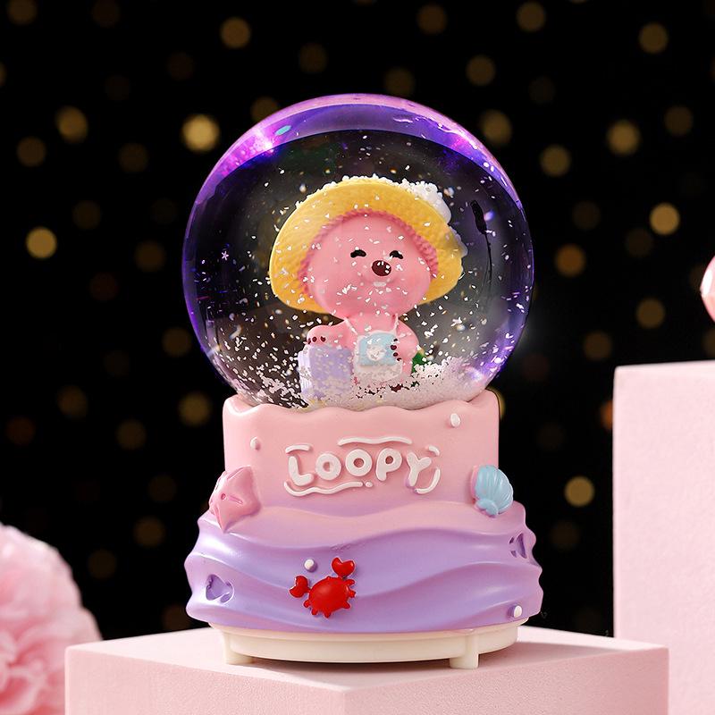 Cartoon Couple Crystal Ball Resin Snow Globe Music Box Toy
