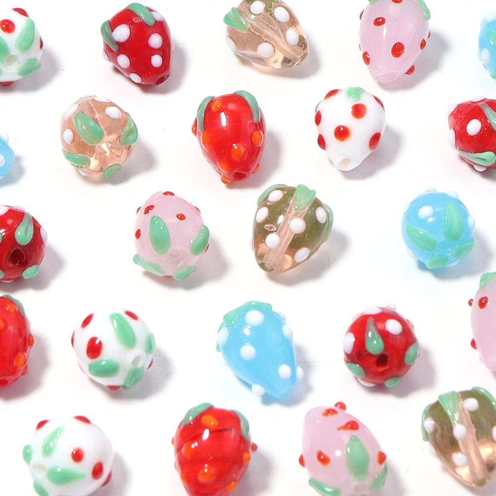 5pcs/lot Cute Strawberry Glass Beads Fruit Lampwork Loose Spacer Beads For Jewerly Making Handmade Bracelet Earrings Accessories
