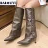 Мода сексуальные заостренные носки женские сапоги до колена на высоком каблуке обувь 2025 тренд зима новый бренд челси сапоги гладиатор туфли-лодочки Mujer Botas