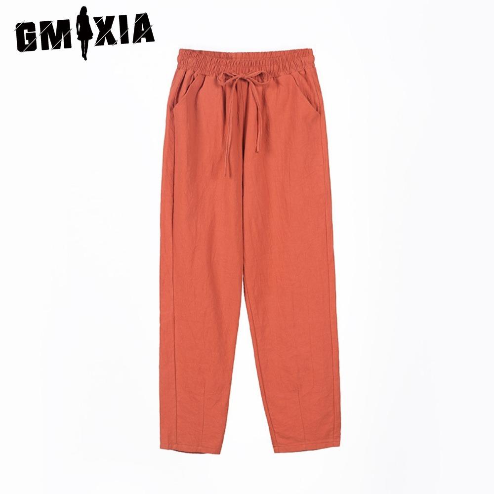 GMXIA 9 Color Pure Cotton Nine Point Trousers Spring Summer Slim Straight Loose Casual Pants Women Solid Color Harem Pants