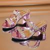 Sparkle Women's Slippers 2024 Summer New Crystal Pumps Block Heels Sandals for Women Rhinestones Party Shoes Sandalias De Mujer