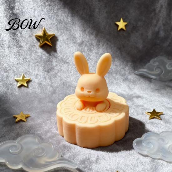 Cute Mooncake Rabbit Figurine 3D Printed Stress Ball, Valentine Mid Autumn Day Gift, Portable Relievers Bunny Fidget Toy Desk Decor, Holiday